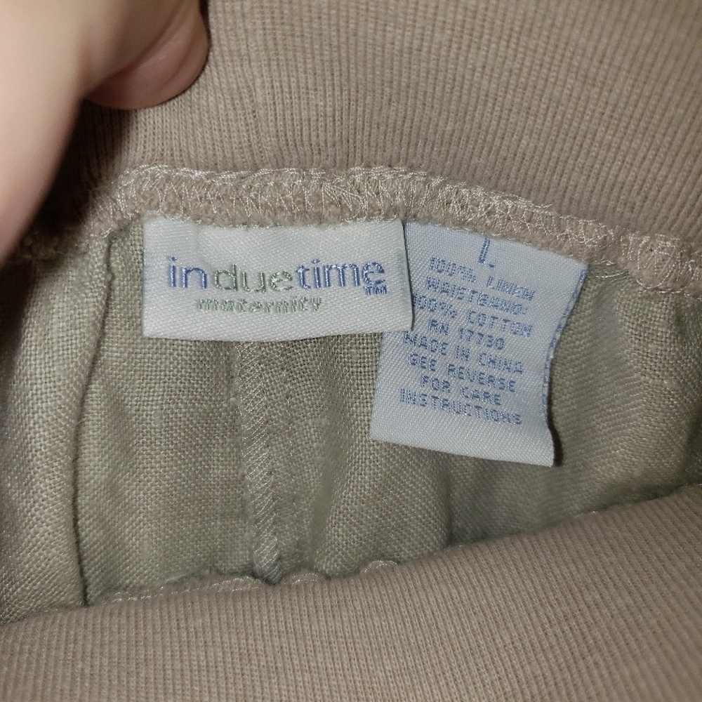 Misses In Due Time Sz L Maternity Beige Linen Capri Pants - Picture 2 of 4